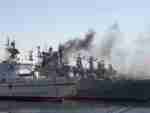 USSR Russia Vladivostock Port Russian Navy Destroyer On Fire Closeup