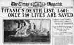 RMS Titanic Newspaper Front Page Fold Times Dispatch
