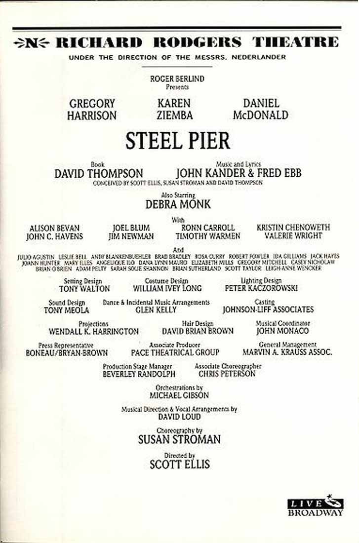 STEEL PIER Playbill GREGORY HARRISON DEBRA MONK NYC Flop 1997 KAREN ZIEMBA 