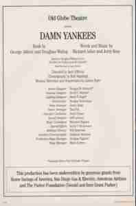 DAMN YANKEES Broadway Tour Old Globe Program 1993 creative