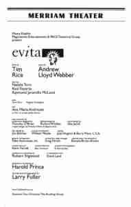Andrew Lloyd Webber and Tim Rice's Evita 1998/1999 Tour billing