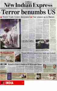 WTC 911 newspaper headline India New Indian Express