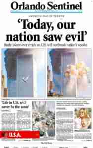 WTC 911 newspaper headline USA Orlando Sentinal