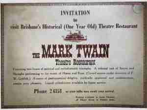Brisbane Theatre Restaurant mark twain invite