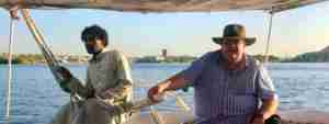Toby sailing a falluca on the Nile