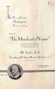 Brisbane Shakespeare Society Program Merchant of Venice Cover