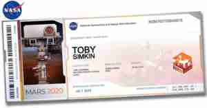Mars Rover 2020 Boarding Pass Toby