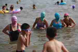 Funny China QingDao Masked Bathers