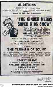 GINGER MEGGS SUPER KIDS SHOW 1975 Gallery Theatre Ad