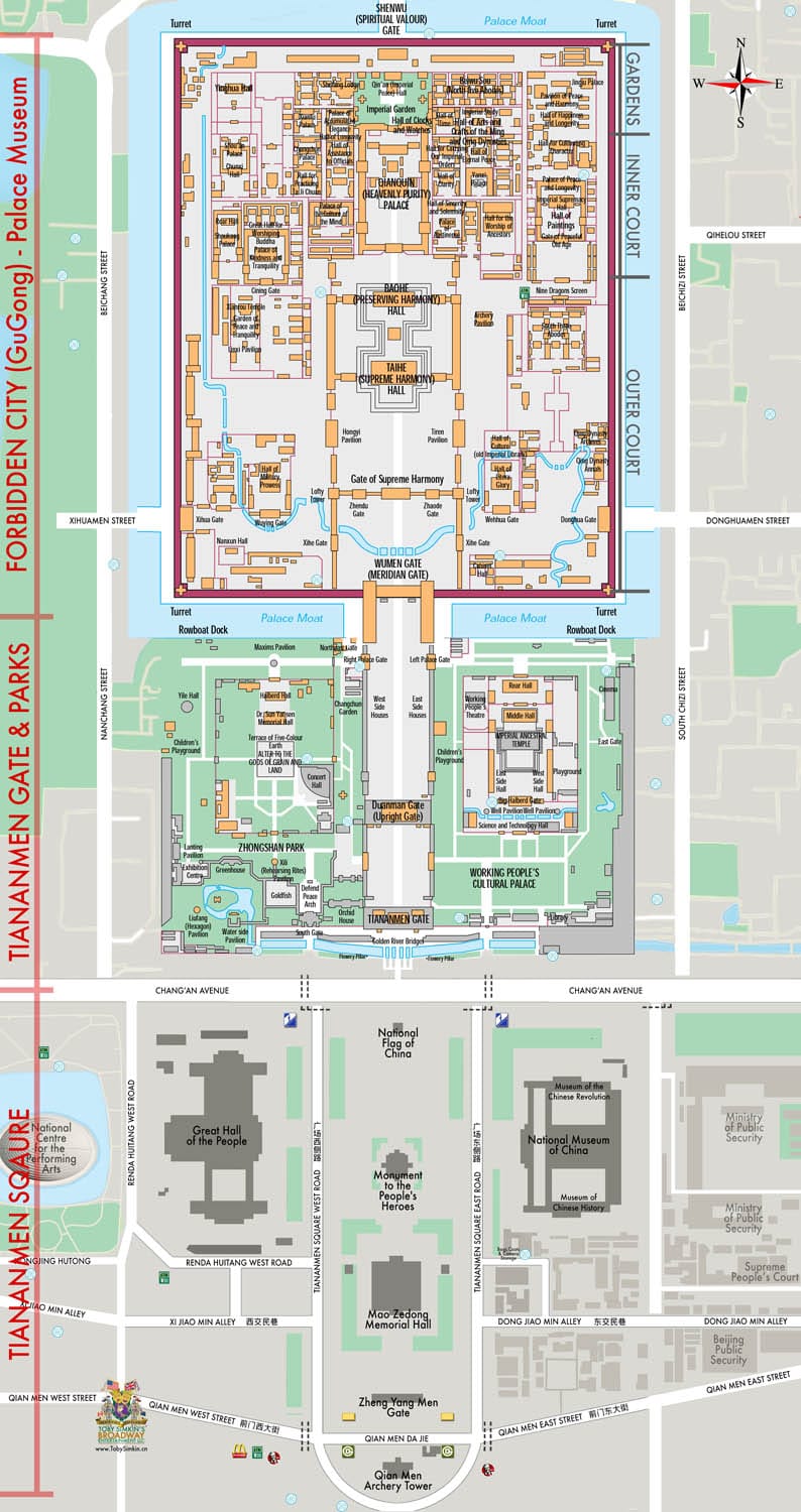 Map Forbidden City to Tiananmen Square Detail English